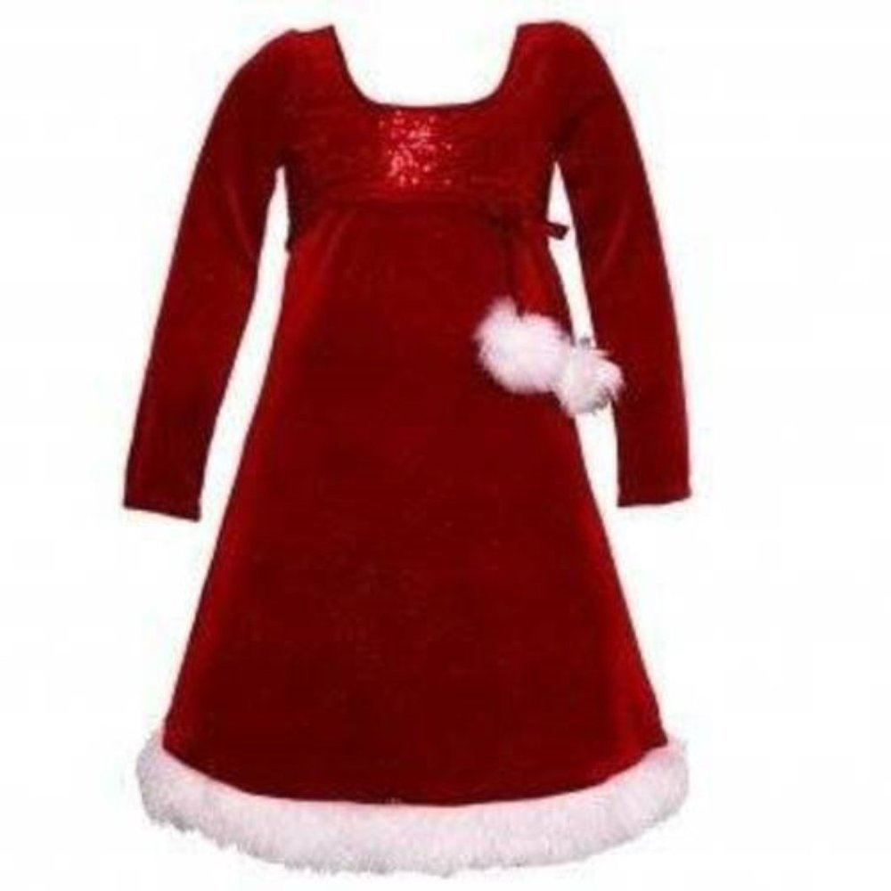 Bonnie Jean Party Dress 4 Girls Red Velour Sequined Holiday Long Sleeve Holiday